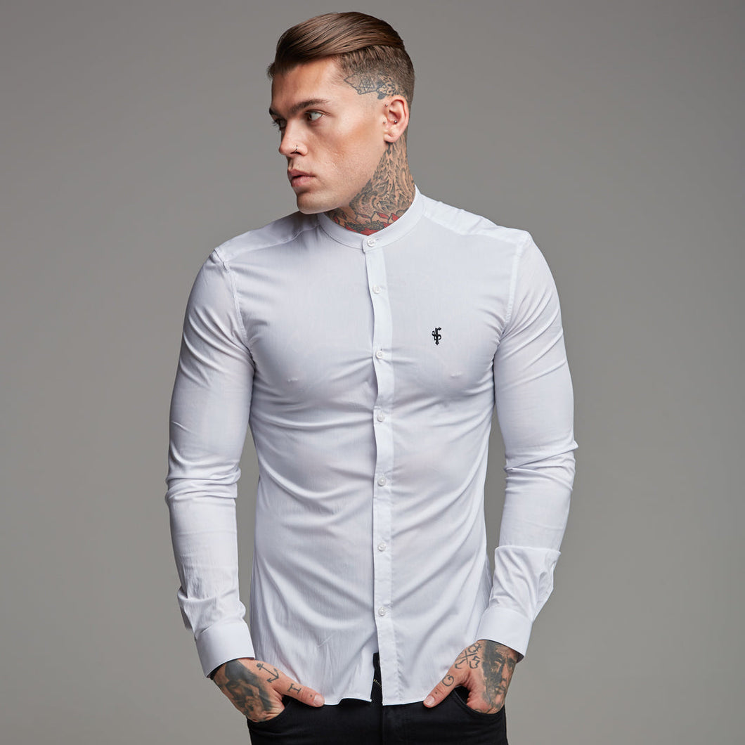 Luxury Sons Super Slim Stretch Classic White Grandad Collar - FS170