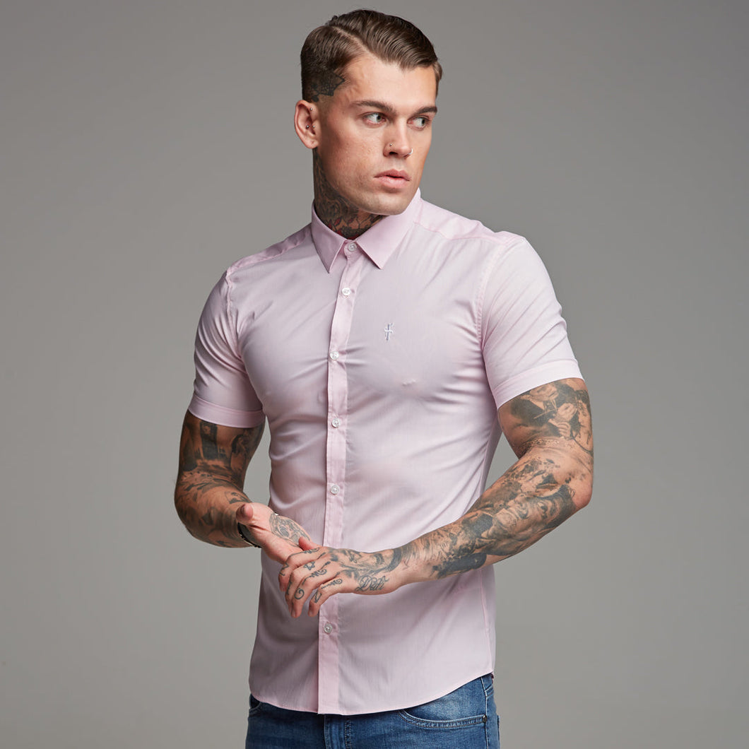 Luxury Sons Super Slim Stretch Classic Pink Short Sleeve - FS184