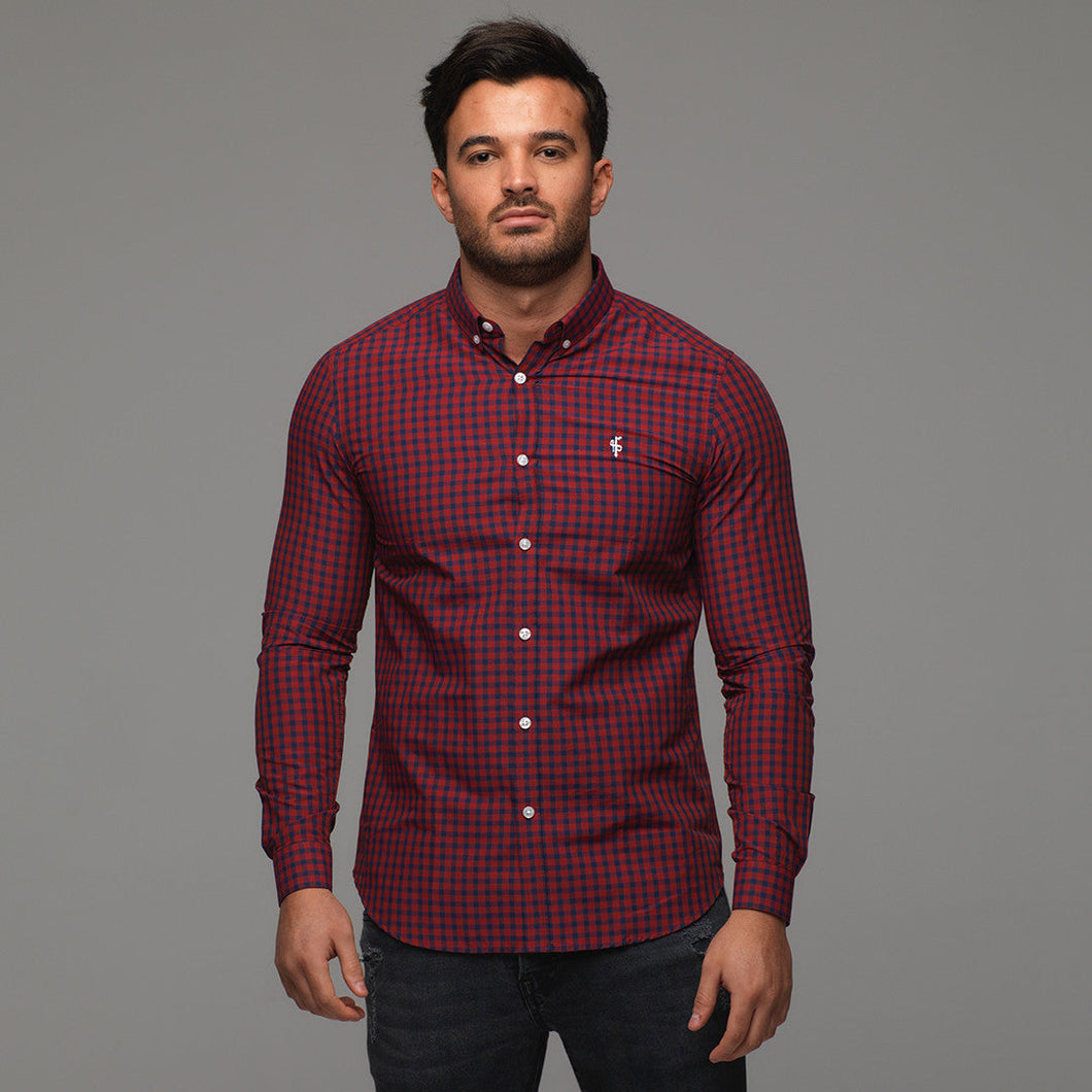 Luxury Sons Classic Red & Navy Check Long Sleeve - FS262 (LAST CHANCE)