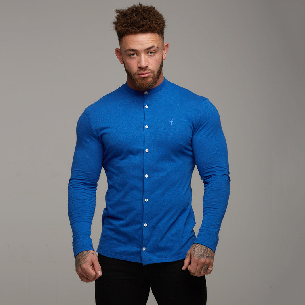 Luxury Sons Super Slim Royal Blue Grandad Collar Jersey - FSH011 (LAST CHANCE)