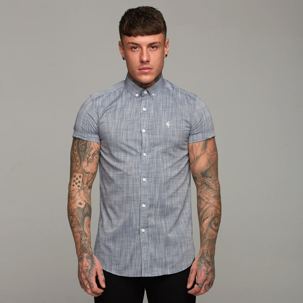 Luxury Sons Classic Blue/Grey Slub Short Sleeve - FS281 (LAST CHANCE)