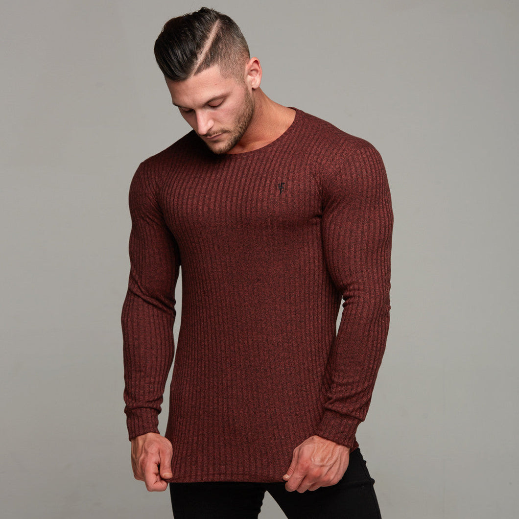 Luxury Sons Classic Burgundy Ribbed Knit Super Slim Crew - FSH113