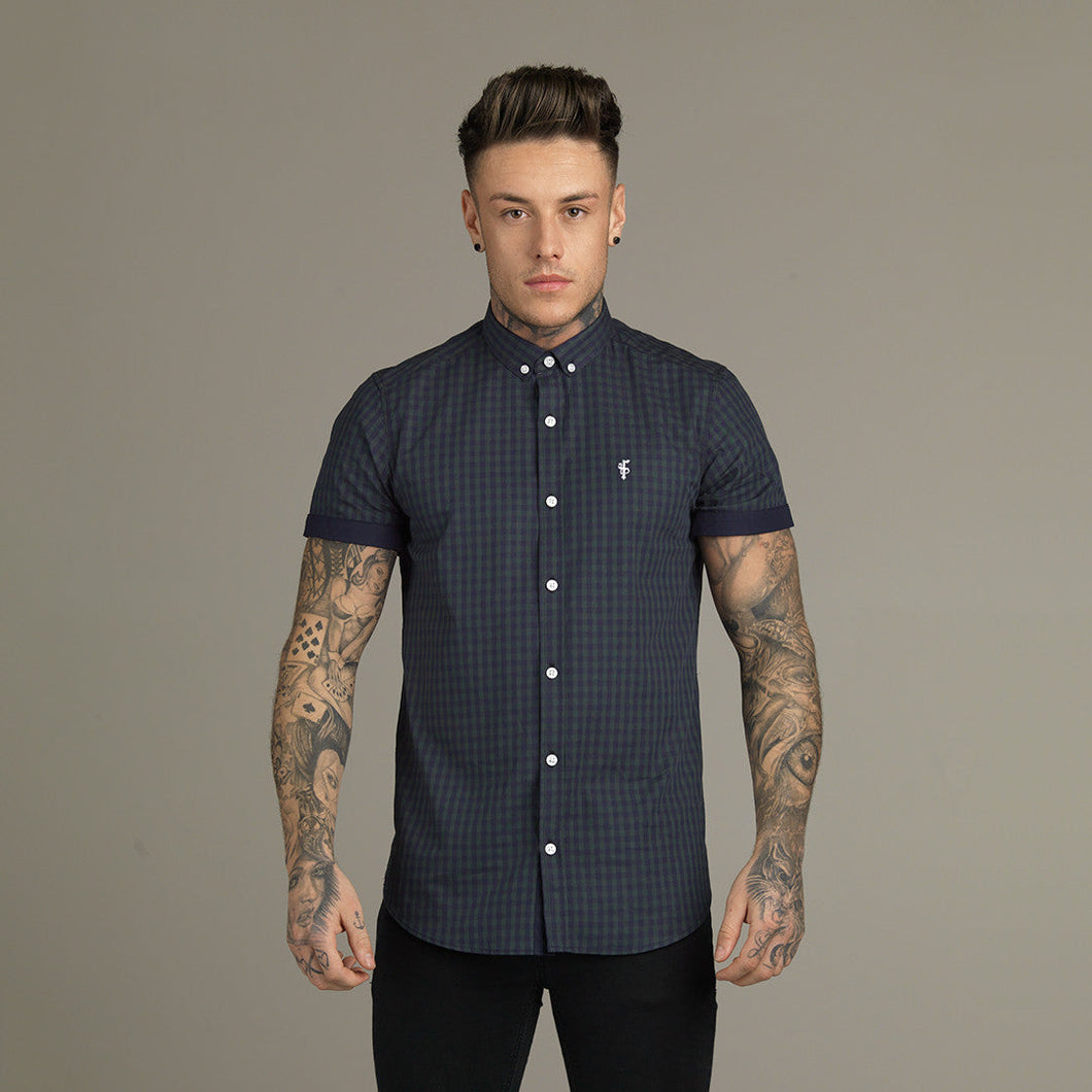 Luxury Sons Green & Navy Tartan Short Sleeve - FS082 (LAST CHANCE)