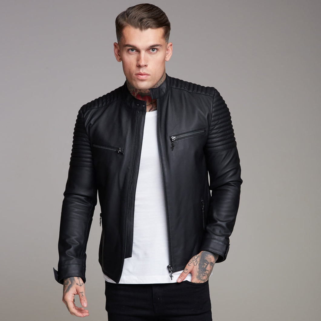 Luxury Sons Black Bomber Leather Jacket - FSH198