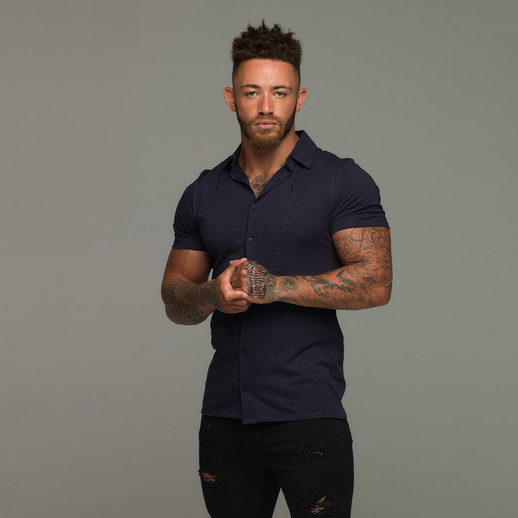 Luxury Sons Super Slim Navy Jersey Short Sleeve - FSH017 (LAST CHANCE)