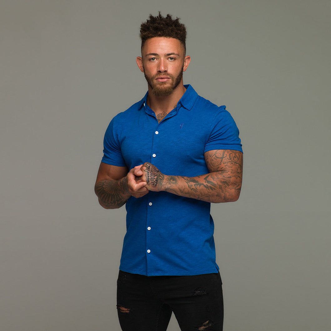 Luxury Sons Super Slim Royal Blue Jersey Short Sleeve - FSH013 (LAST CHANCE)