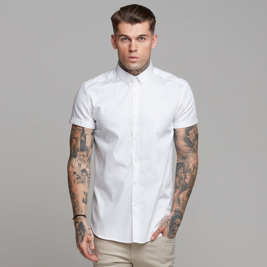 Luxury Sons Classic White Luxe Egyptian Cotton Button Down Short Sleeve - FS494