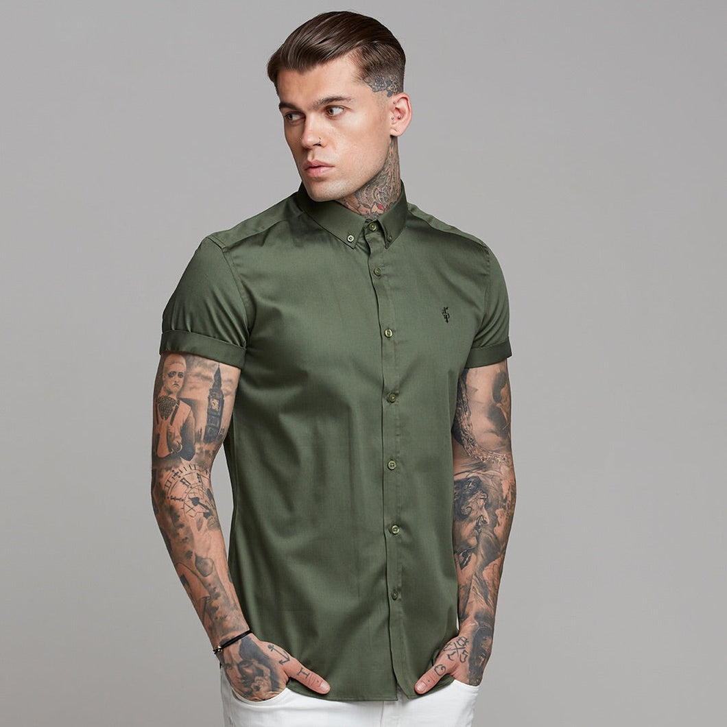 Luxury Sons Classic Button Down Khaki Luxe Egyptian Cotton Short Sleeve - FS502 (LAST CHANCE)