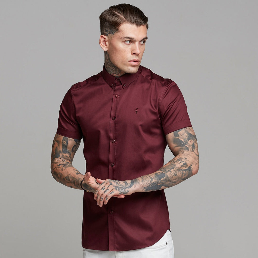 Luxury Sons Classic Burgundy Luxe Egyptian Cotton Button Down Short Sleeve - FS498 (LAST CHANCE)