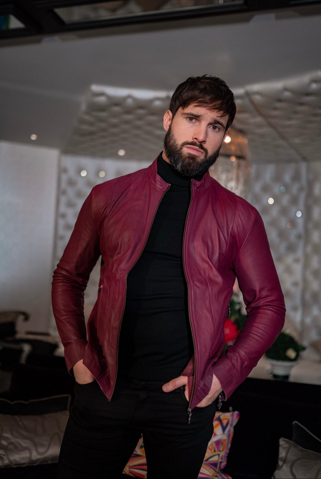 Luxury Sons Oxblood Lambs Leather Jacket - FSH257