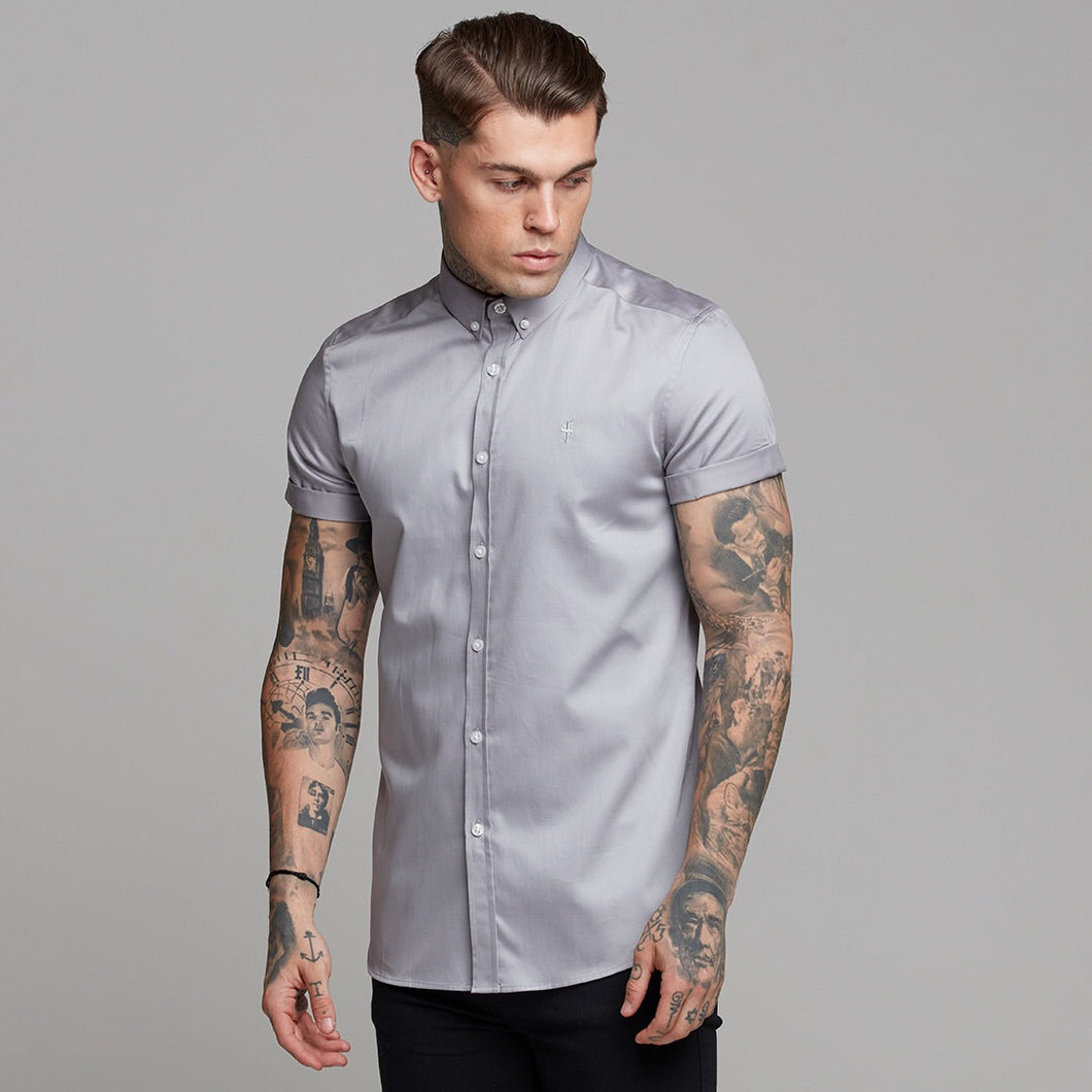 Luxury Sons Classic Grey Luxe Egyptian Cotton Button Down Short Sleeve - FS490 (LAST CHANCE)