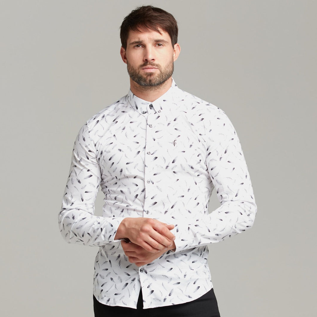 Luxury Sons Super Slim Stretch Feather Print Long Sleeve - FS429