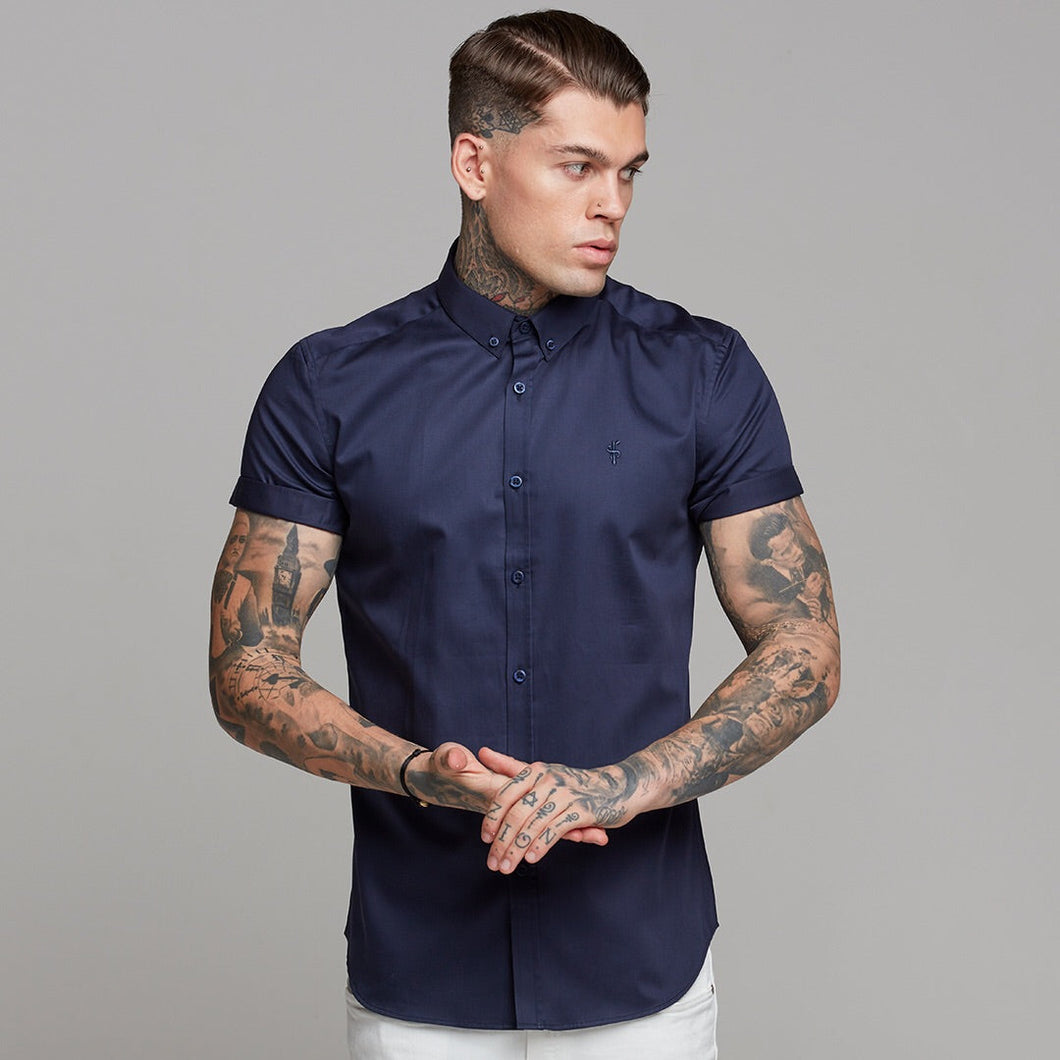 Luxury Sons Classic Navy Luxe Egyptian Cotton Button Down Short Sleeve - FS500 (LAST CHANCE)