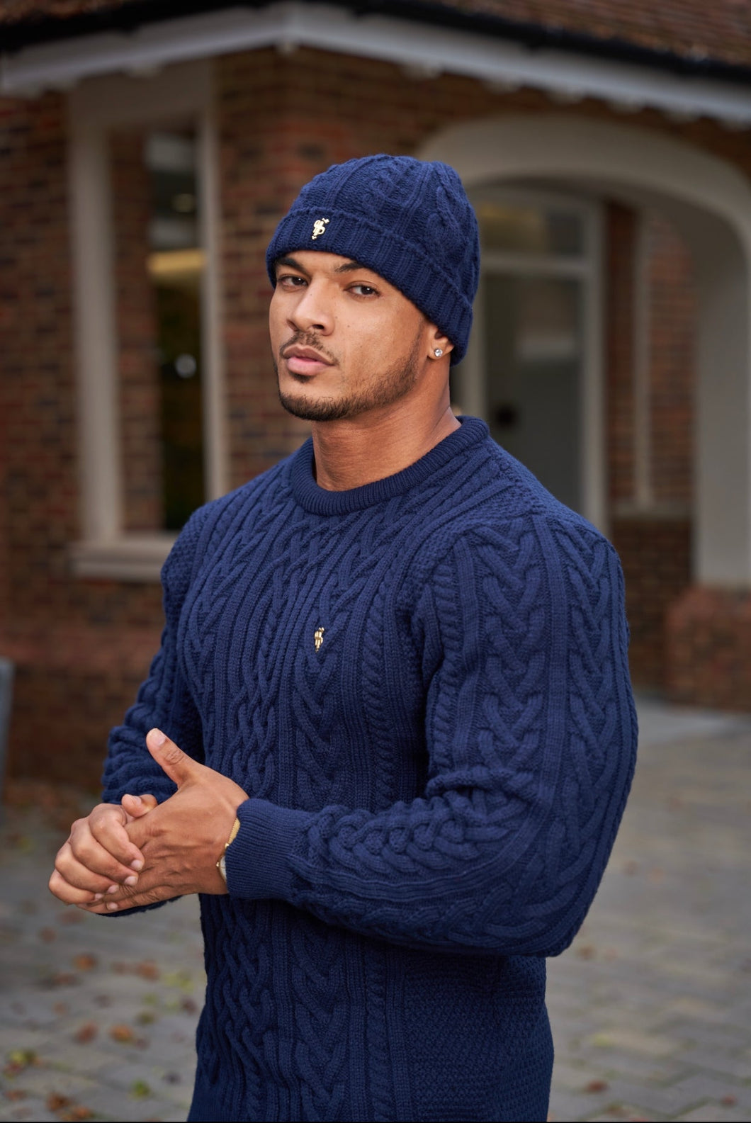 Luxury Sons Navy Beanie Hat With Metal Emblem - FSJ040