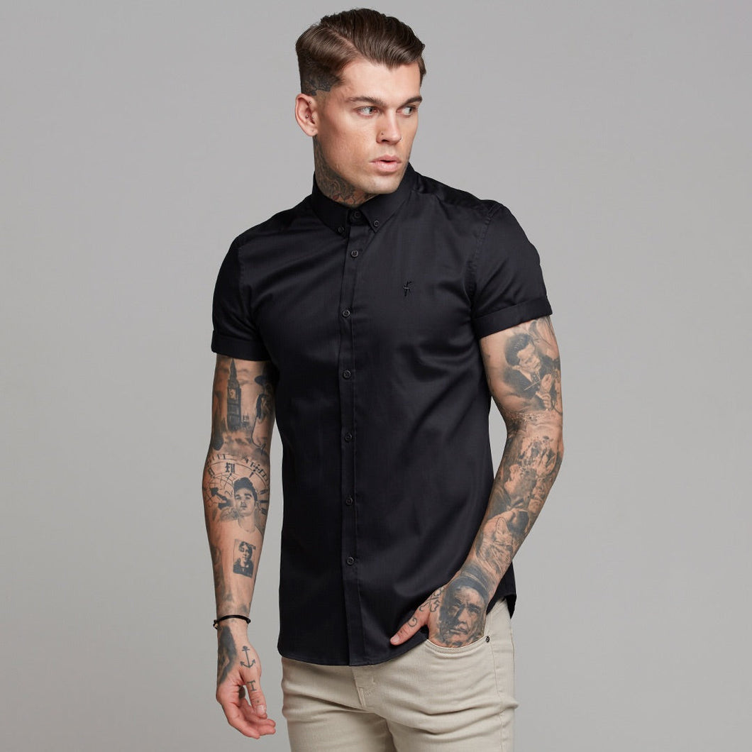 Luxury Sons Classic Black Luxe Egyptian Cotton Button Down Short Sleeve - FS492