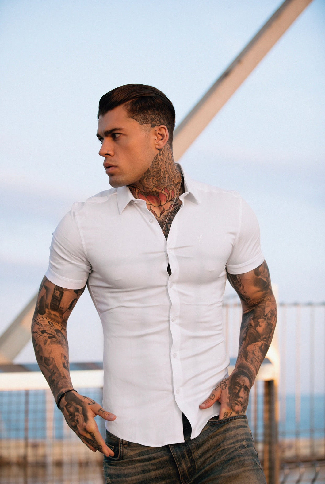 Luxury Sons Super Slim Luxe Ultra Stretch Classic White Short Sleeve -  FS332