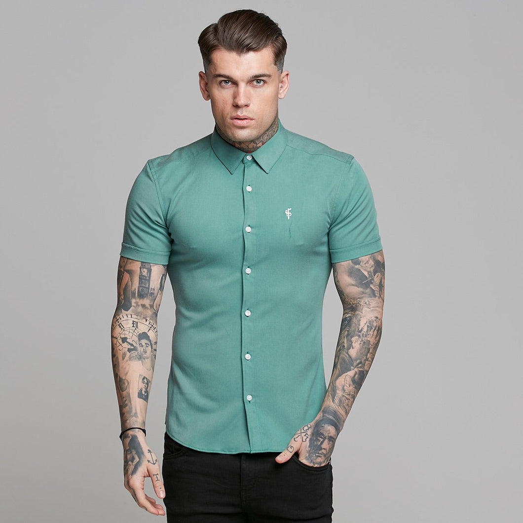 Luxury Sons Super Slim Luxe Ultra Stretch Petrol Green Short Sleeve -  FS521