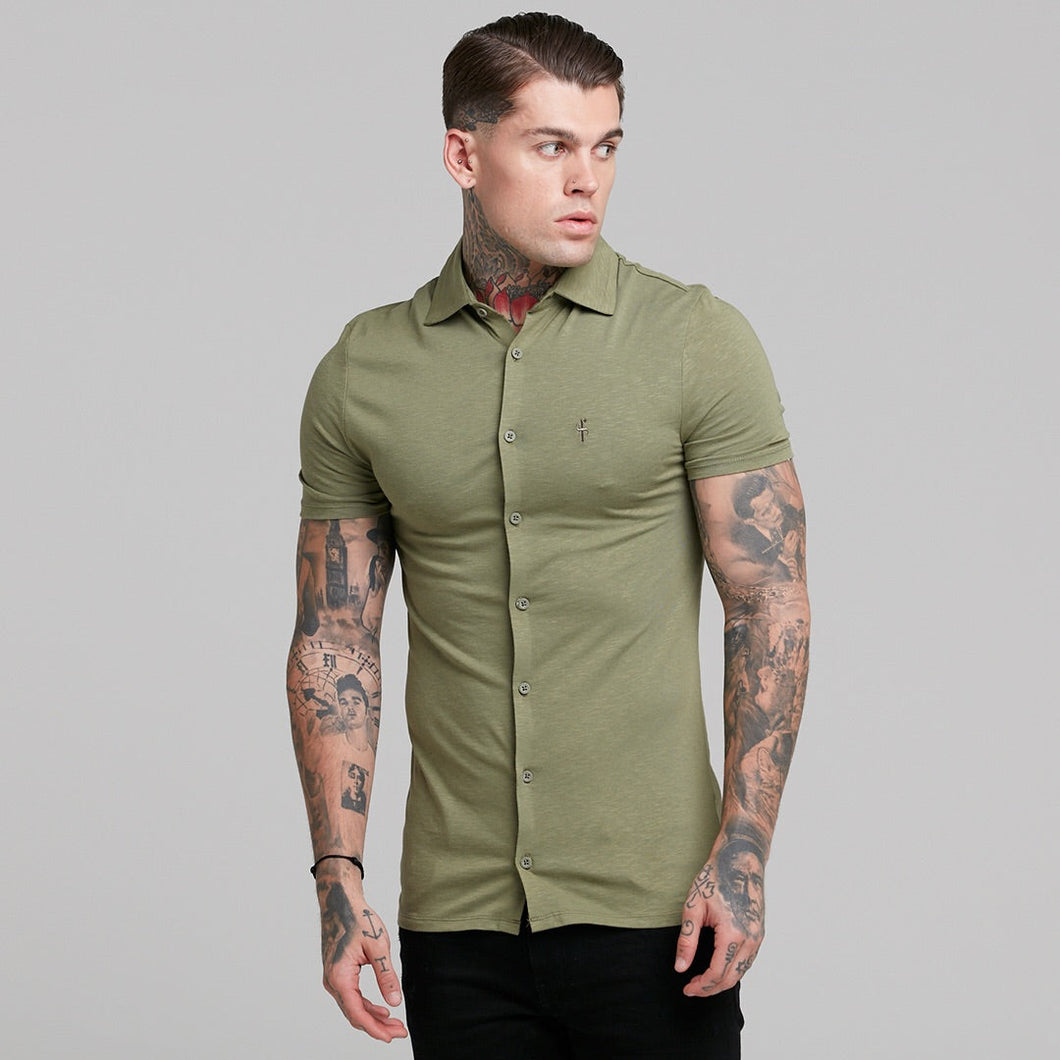 Luxury Sons Super Slim Khaki Jersey Short Sleeve - FSH014 (LAST CHANCE)