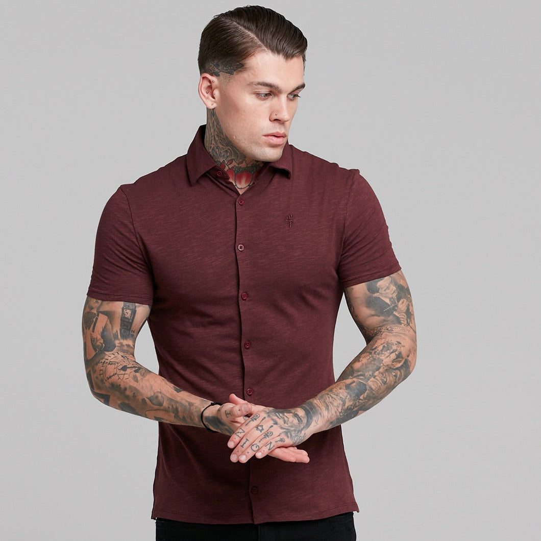 Luxury Sons Super Slim Burgundy Jersey Short Sleeve - FSH016 (LAST CHANCE)