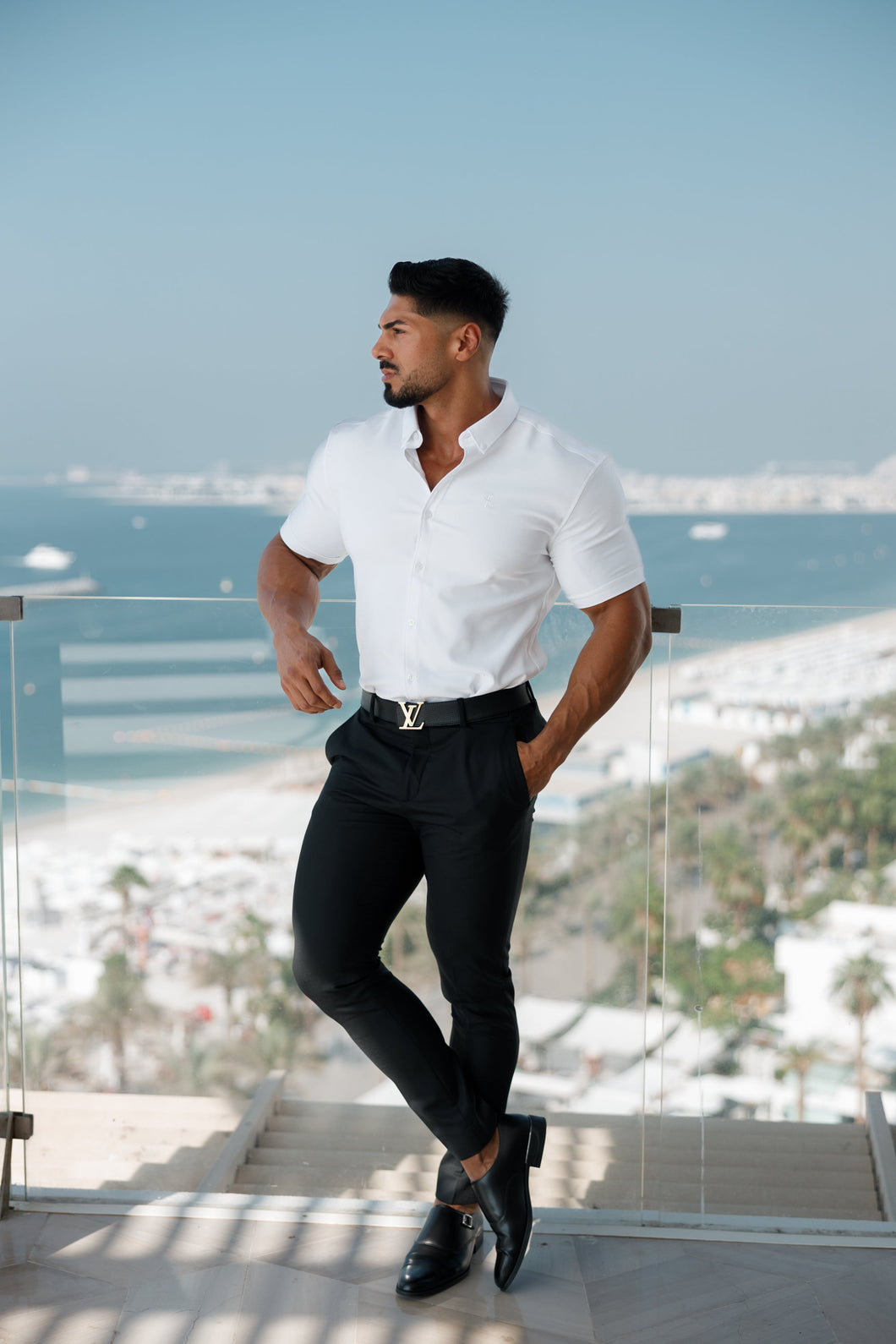 Luxury Sons Super Slim Scuba White Short Sleeve Stretch - FS828