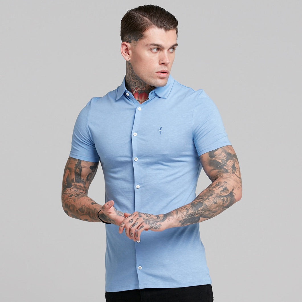 Luxury Sons Super Slim Baby Blue Jersey Short Sleeve - FSH015 (LAST CHANCE)