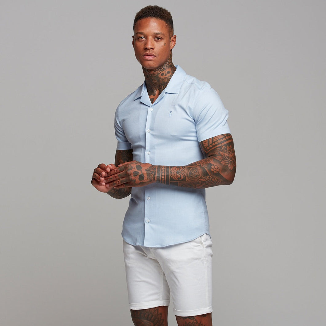 Luxury Sons Super Slim Stretch Revere Light blue oxford Short Sleeve - FS439