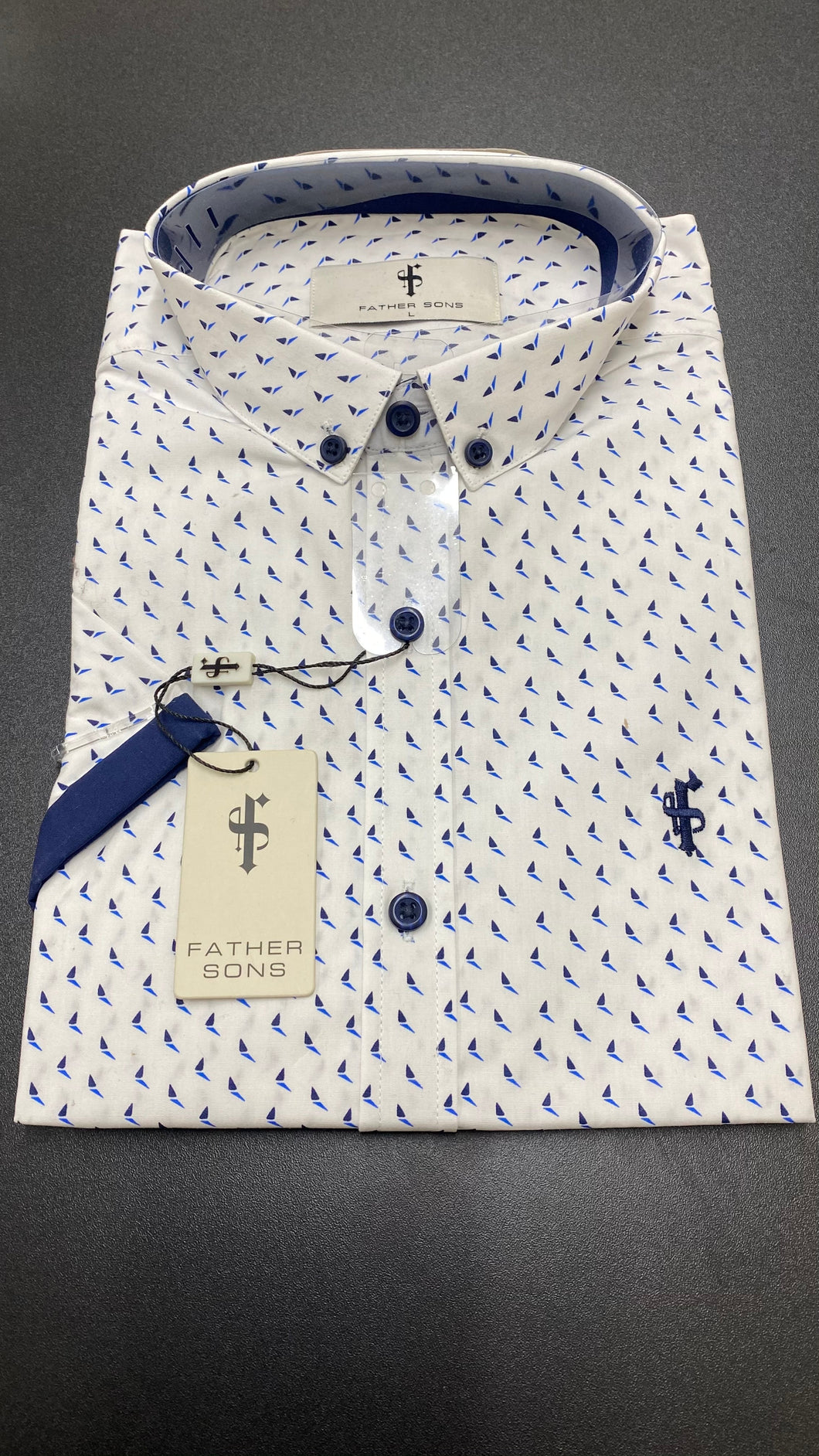 Luxury Sons White with Blue / Navy Print With Navy Contrast Sleeve- FSX121 (LAST CHANCE)