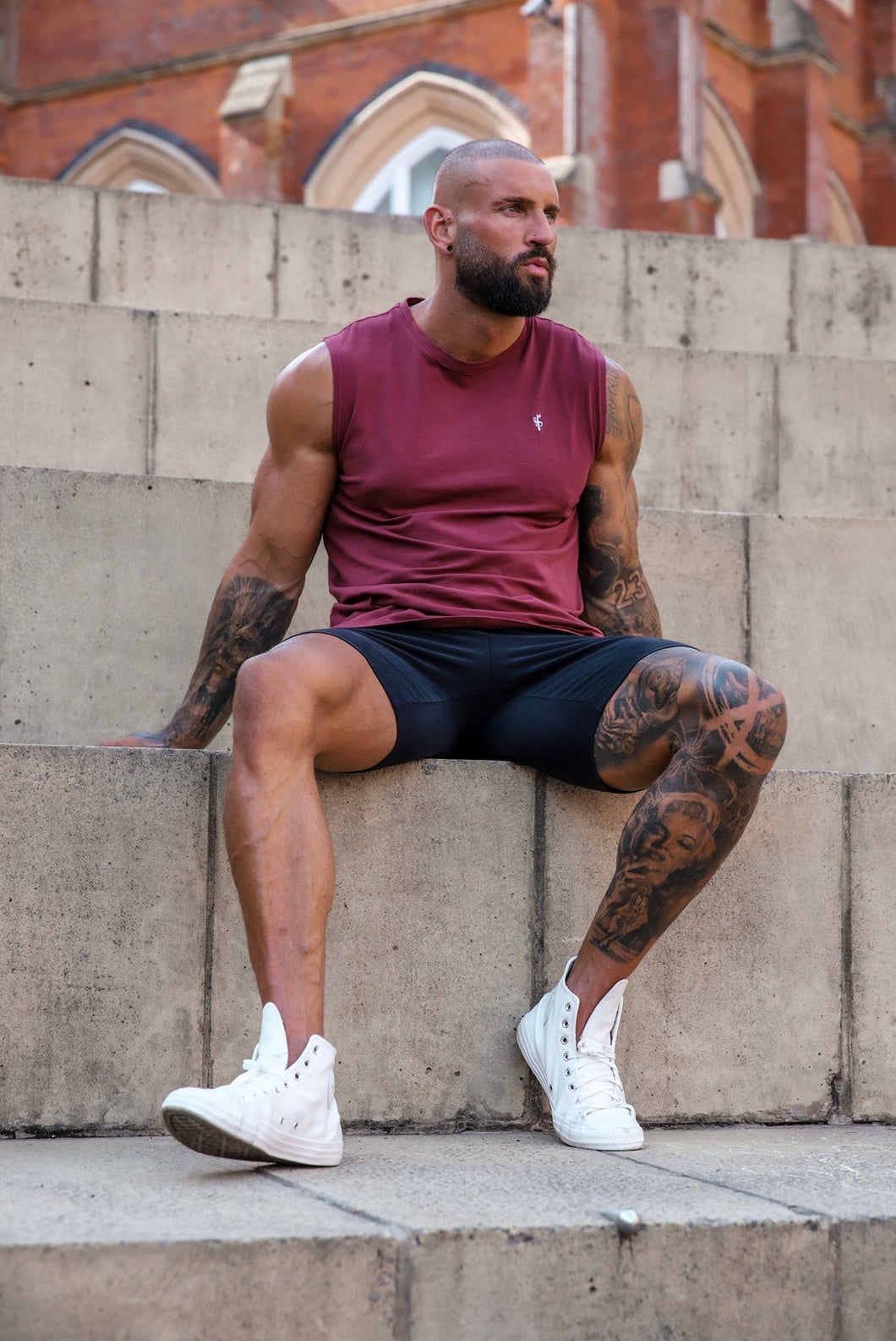 Luxury Sons Classic Burgundy Longline Gym Vest - FSH759