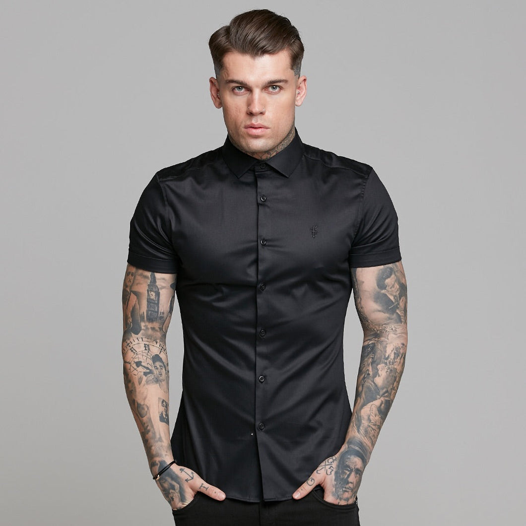 Luxury Sons Slim Sateen Classic Black Short Sleeve - FS546