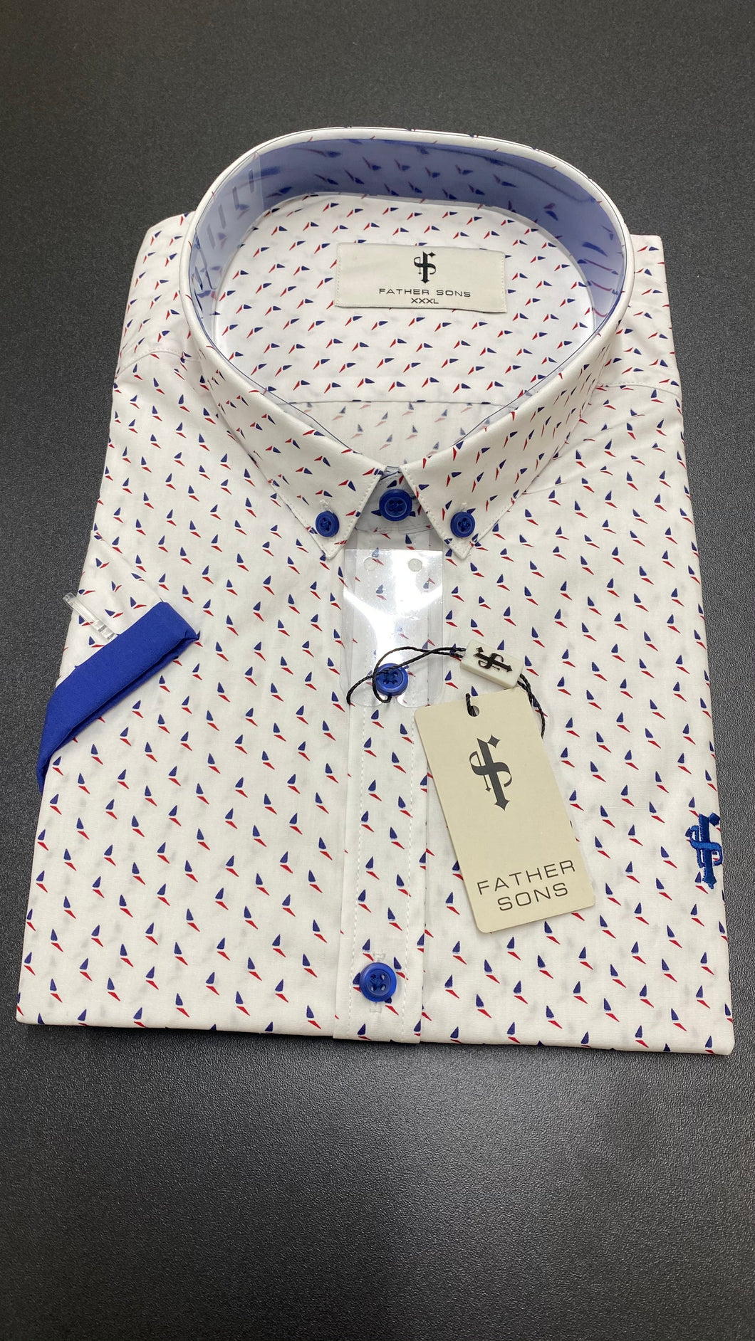 Luxury Sons White with Navy / Red Print With Navy Contrast Sleeve- FSX122 (LAST CHANCE)