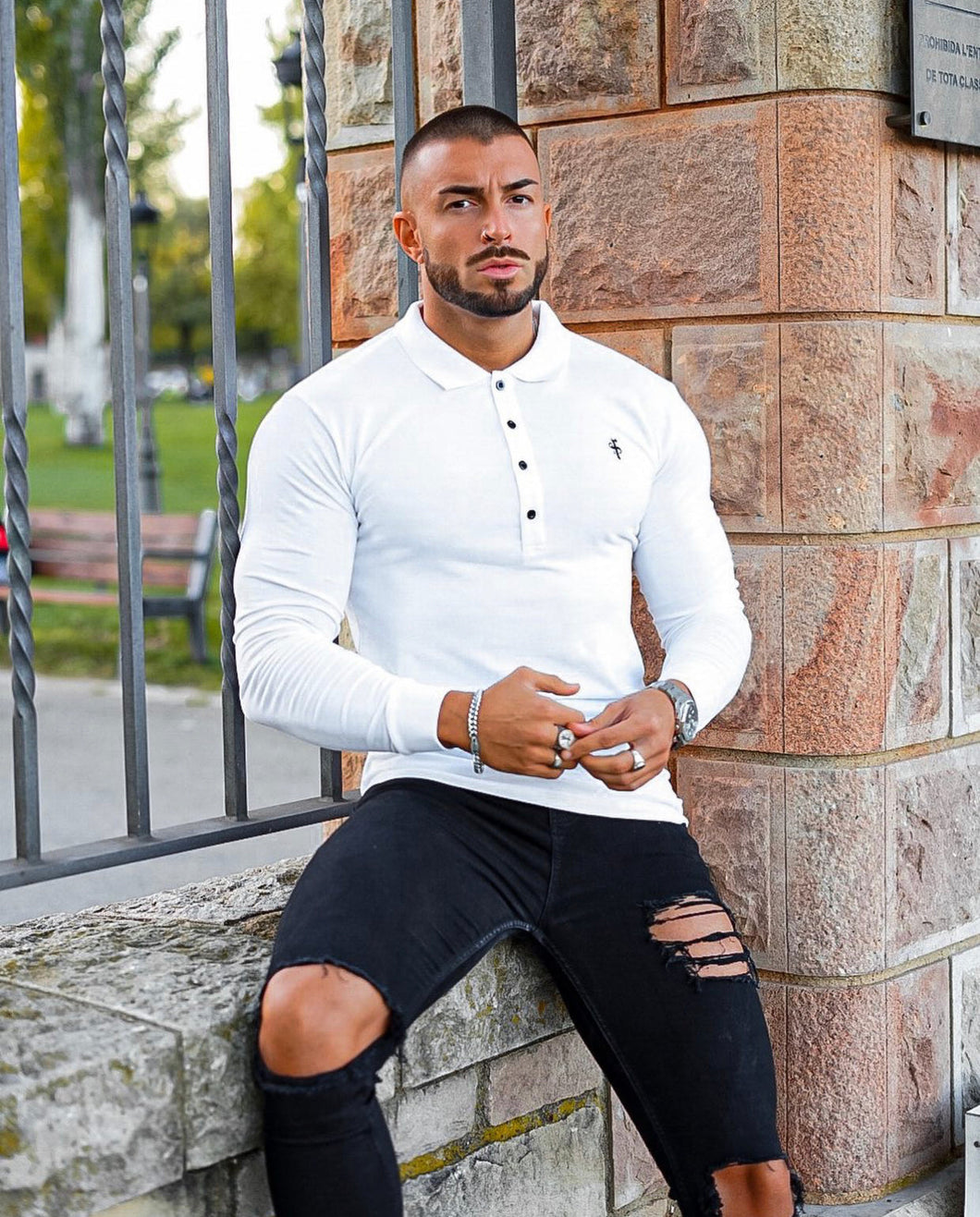 Luxury Sons Classic White Polo Long Sleeve Shirt - FSH039