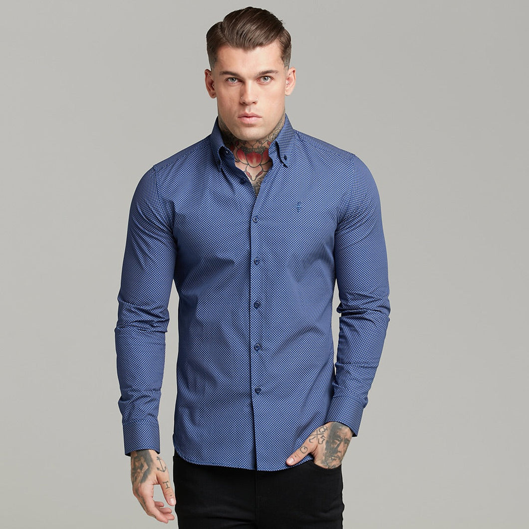 Luxury Sons Classic Navy Print Button Down - FS606 (LAST CHANCE)