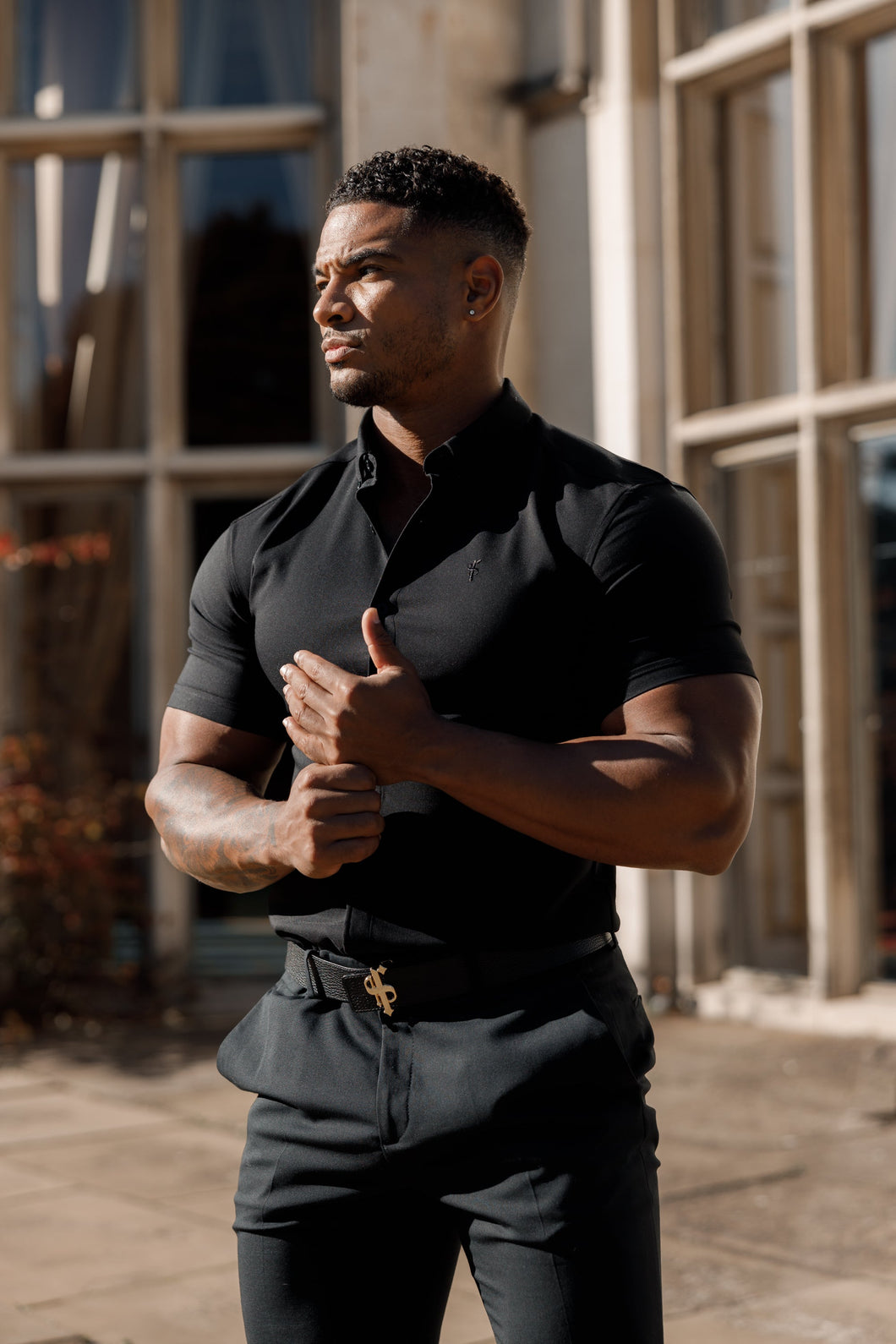 Luxury Sons Super Slim Scuba Black Short Sleeve Stretch - FS830